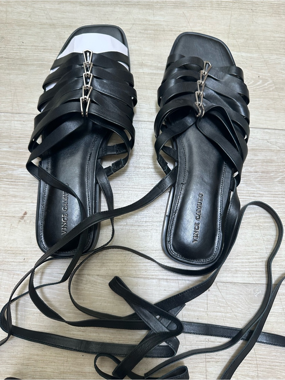Vince Camuto Black Levelin Leather Lace-Up Black Sandals - Picture 10 of 10